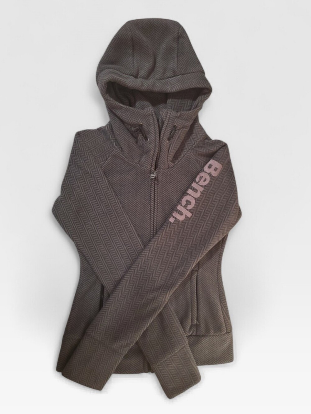 Bench Fleece Herringbone Gray Zip Sweater Hoodie Size Extra Small EUC